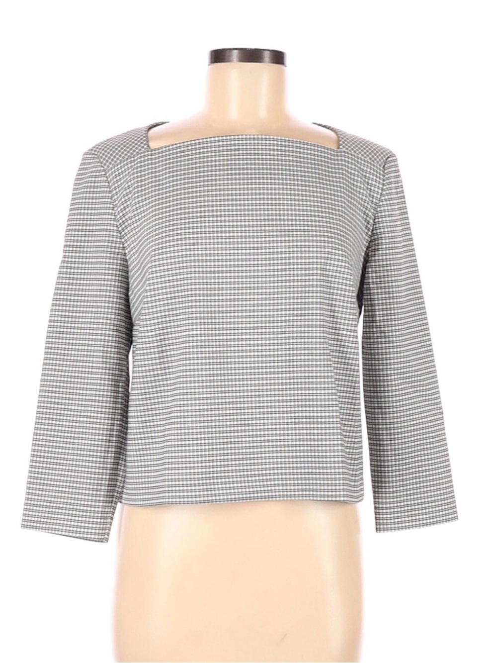 Rachel Roy Black & White Checked Square-Neck Top
